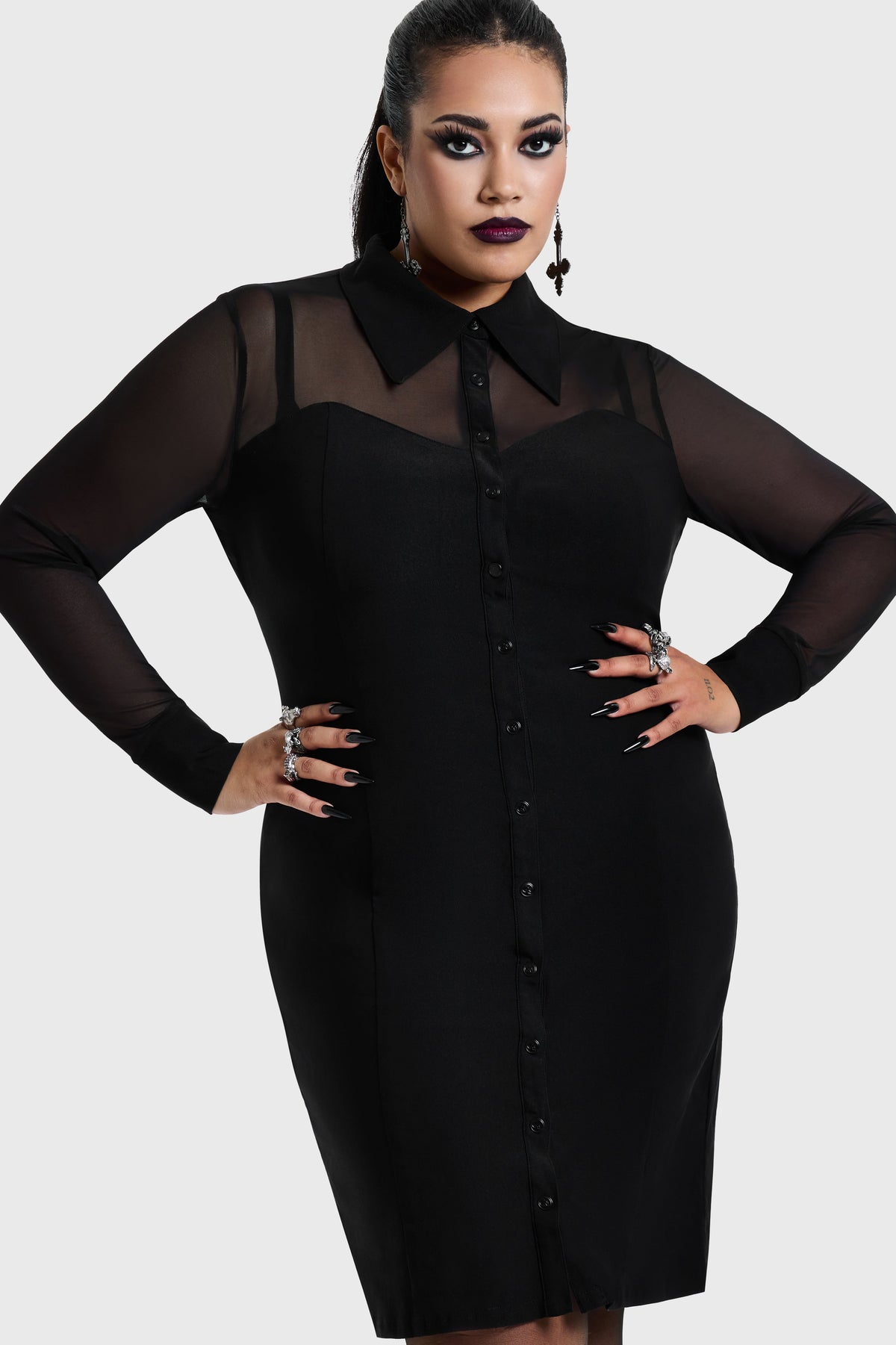 Shadow Bodycon Button Up Midi Dress