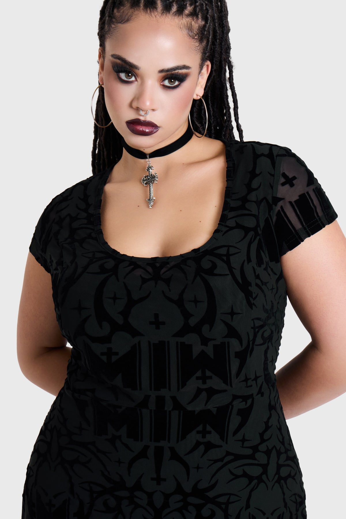 ETERNALLY YOURS FLOCKED MESH SKATER DRESS