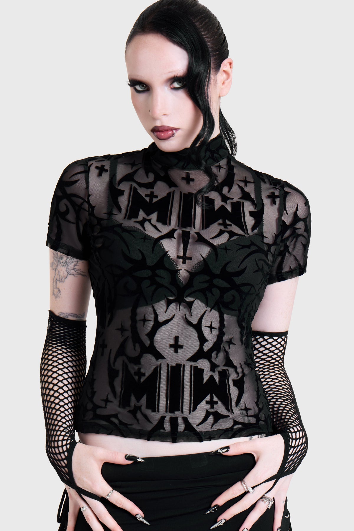 ETERNALLY YOURS FLOCKED MESH TOP