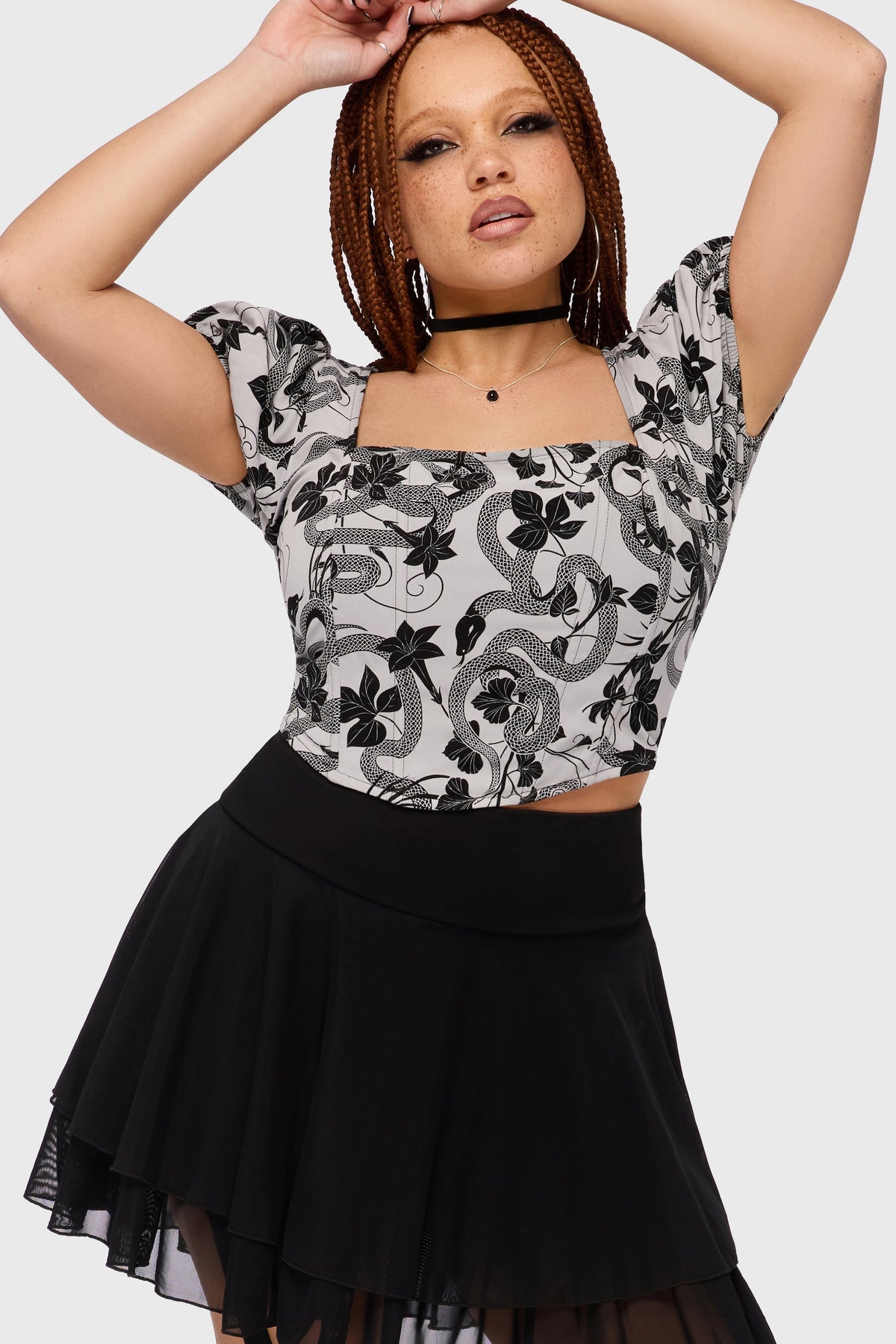 Venomous Rose Puffed Sleeve Corset Top